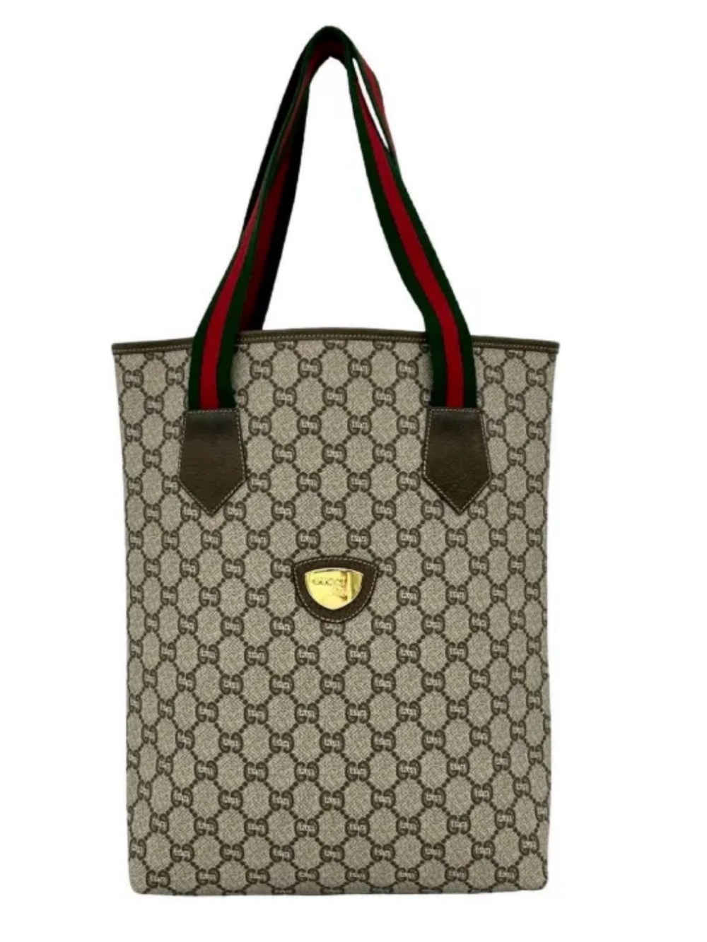 Vintage Gucci Beige GG Canvas Tote with Green and Red Web Strap